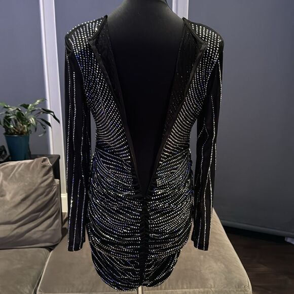 Women’s Short Sexy Black Beaded BodyCon Party Dress Deep V-Neck Size XXL NWOT - Picture 10 of 14